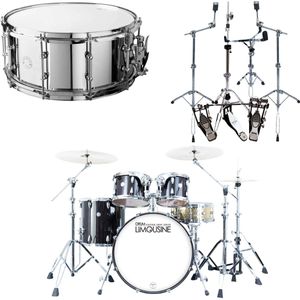 Drum Limousine Custom Shop 22 Trommesett Black + Hardware & Skarptromme