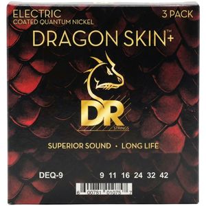 DR Strings DEQ9 3PK Dragon Skin+ el-gitarstrenger, 009-042 (3 sett)