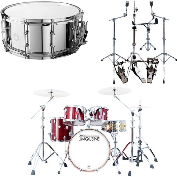 Drum Limousine Custom Shop 20 Trommesett Red Stain + Hardware & Skarptromme