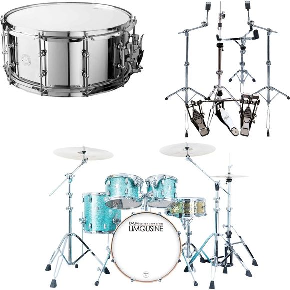 Drum Limousine Custom Shop 20 Trommesett Turquoise Sparkle + Hardware & Skarptromme