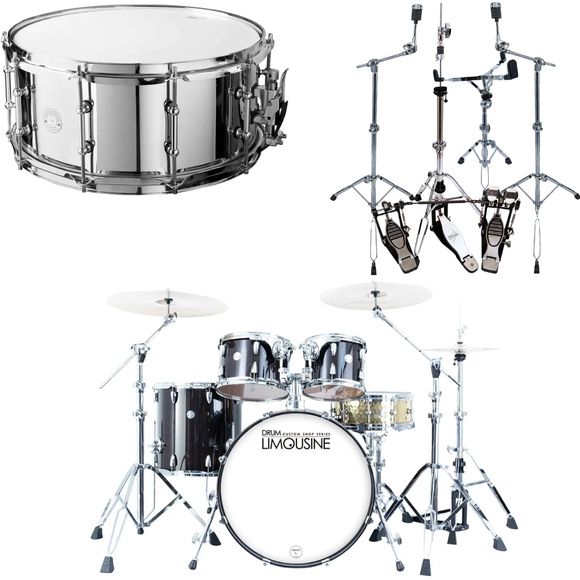 Drum Limousine Custom Shop 22 Trommesett Black + Hardware & Skarptromme