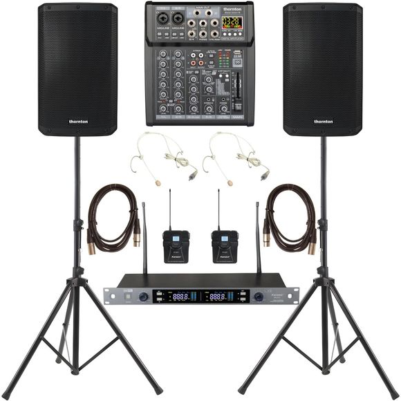 Thornton høyttalerpakke + trådløst dobbelt mikrofonsett