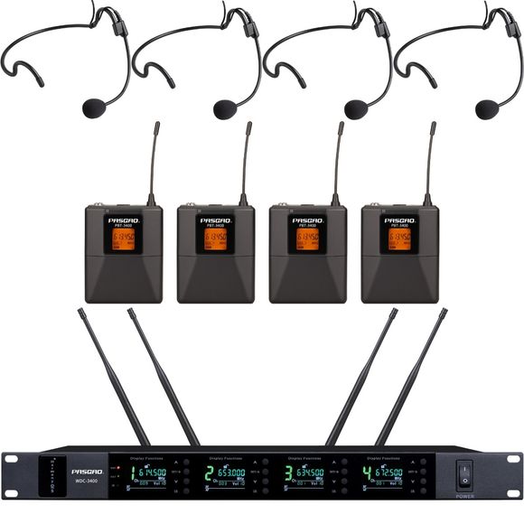 Pasgao WDC-3400+PBT-3400+PH-30 (612-697 MHz) 4 x hodebøyle-mikrofonsett