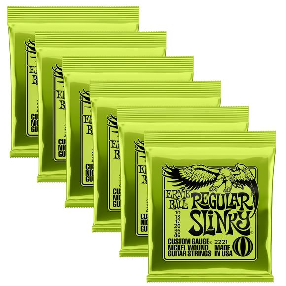 Ernie Ball 2221 Regular Slinky el-gitarr-strängar 010-046, 6-pack