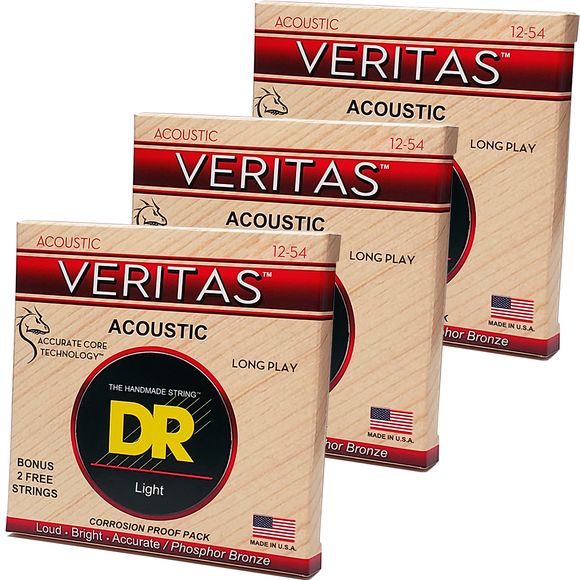 DR Strings VTA-12 Veritas stålstrenger til gitar, 012-054, 3-pakning