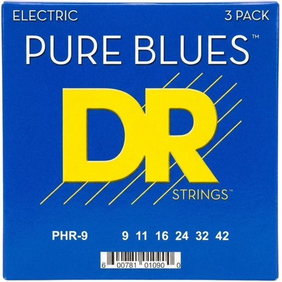 DR Strings PHR9 3PK Pure Blues el-gitarstrenger, 009-042 (3 sett)