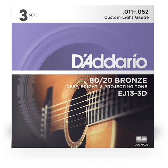 D'Addario EJ13-3D gitarstrenger stål, 011-052 (3 sett)