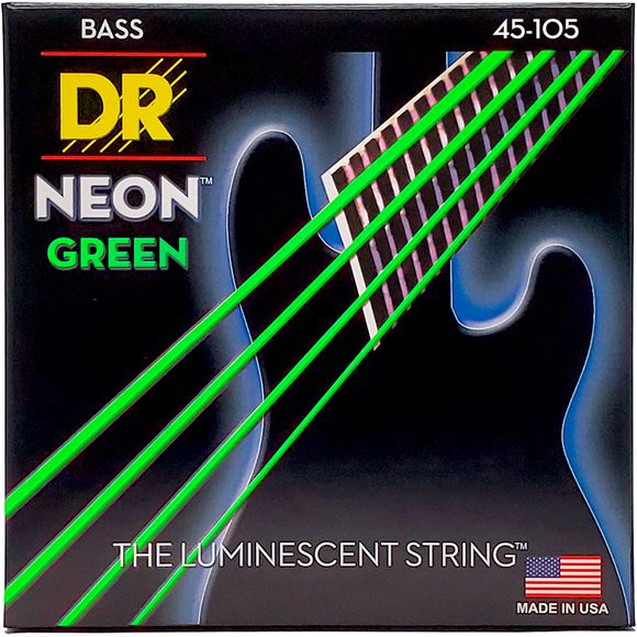 DR Strings NGB-45 Hi-Def neon green bass-strenger, 045-105