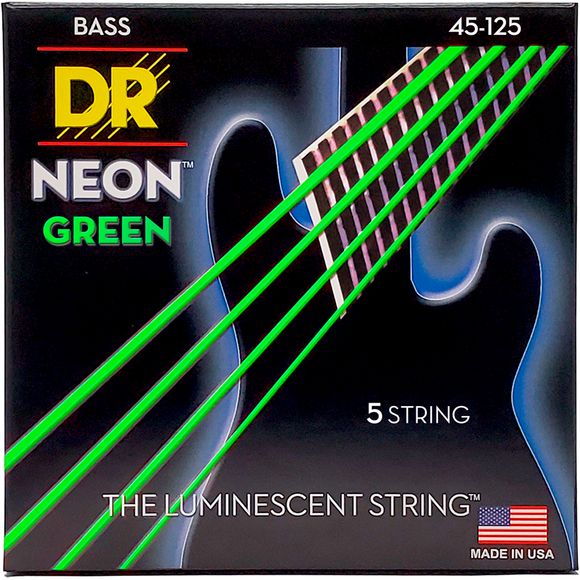DR Strings NGB5-45 Hi-Def neon green 5-strengs bass-strenger, 045-125